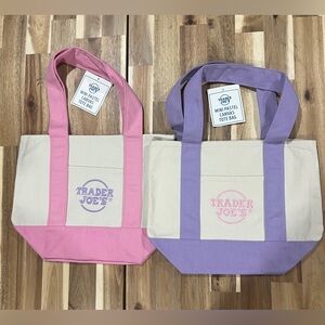 Trader Joe’s Mini Pastel Canvas Tote Bag Pink Lavender Reusable